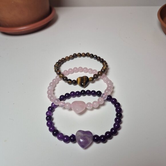 Gemstone with Heart Bead Bracelet - Picture 2 of 14